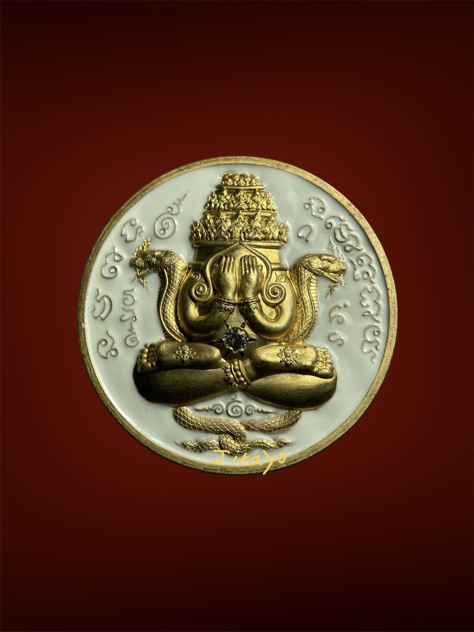 🔥 เหรียญปิดตาพังพระกาฬ โคตรเศรษฐี สัตตะลงยาขาว ฝังพลอย  👍