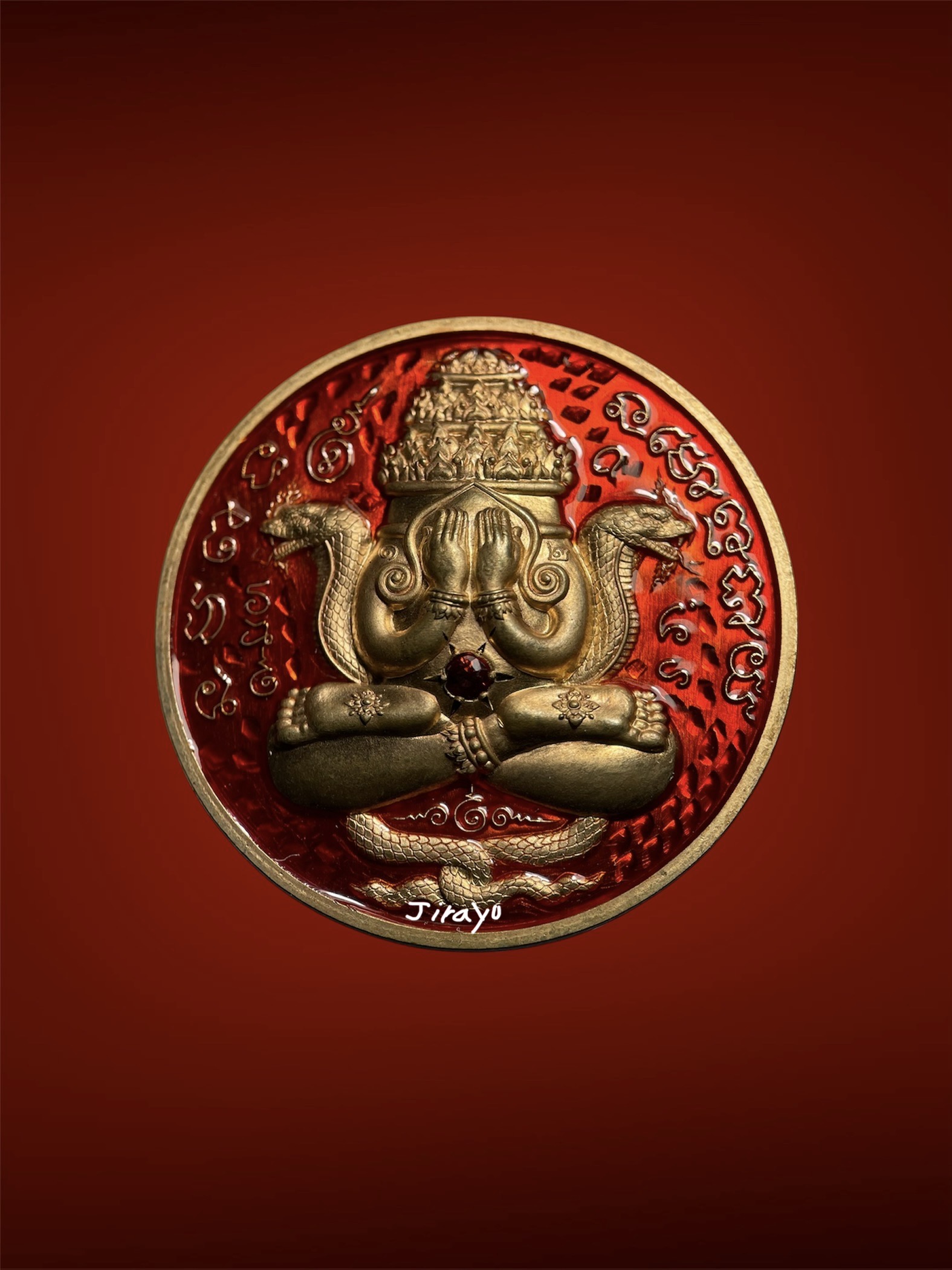 🔥 เหรียญปิดตาพังพระกาฬ โคตรเศรษฐี สัตตะลงยาส้ม ฝังพลอย  👍