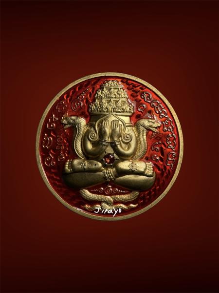 🔥 เหรียญปิดตาพังพระกาฬ โคตรเศรษฐี สัตตะลงยาส้ม ฝังพลอย No.39  👍